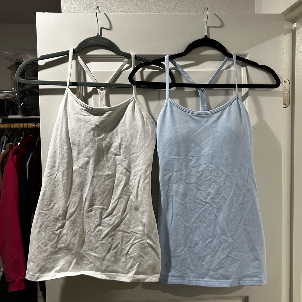 Lululemon Athletica White and Light Blue Tank Tops